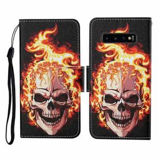 For Samsung Galaxy S10 Colored Drawing Pattern Horizontal Flip Leather Case with Holder & Card Slots & Wallet & Lanyard(Flame Skull)