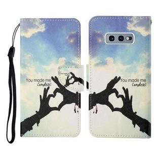 For Samsung Galaxy S10e Colored Drawing Pattern Horizontal Flip Leather Case with Holder & Card Slots & Wallet & Lanyard(Love Gesture)