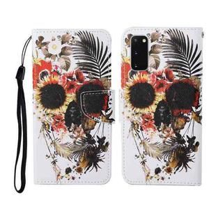 For Samsung Galaxy S20 Colored Drawing Pattern Horizontal Flip Leather Case with Holder & Card Slots & Wallet & Lanyard(Flower Skull)