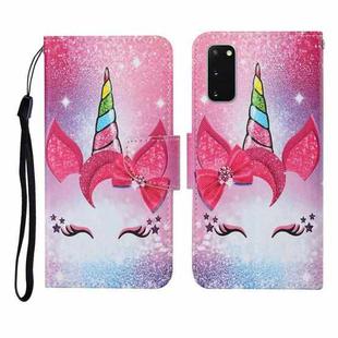 For Samsung Galaxy S20 Colored Drawing Pattern Horizontal Flip Leather Case with Holder & Card Slots & Wallet & Lanyard(Eyelash Unicorn)