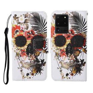 For Samsung Galaxy S20 Ultra Colored Drawing Pattern Horizontal Flip Leather Case with Holder & Card Slots & Wallet & Lanyard(Flower Skull)