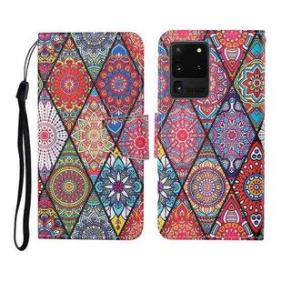 For Samsung Galaxy S20 Ultra Colored Drawing Pattern Horizontal Flip Leather Case with Holder & Card Slots & Wallet & Lanyard(Rhombus Totem)