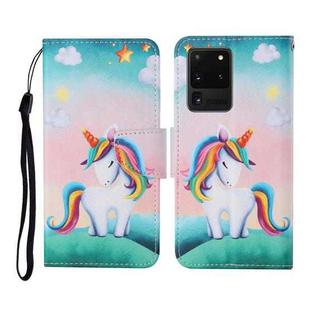 For Samsung Galaxy S20 Ultra Colored Drawing Pattern Horizontal Flip Leather Case with Holder & Card Slots & Wallet & Lanyard(Rainbow Unicorn)