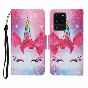 For Samsung Galaxy S20 Ultra Colored Drawing Pattern Horizontal Flip Leather Case with Holder & Card Slots & Wallet & Lanyard(Eyelash Unicorn)
