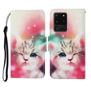 For Samsung Galaxy S20 Ultra Colored Drawing Pattern Horizontal Flip Leather Case with Holder & Card Slots & Wallet & Lanyard(Squint Cat)