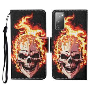 For Samsung Galaxy S20 FE Colored Drawing Pattern Horizontal Flip Leather Case with Holder & Card Slots & Wallet & Lanyard(Flame Skull)