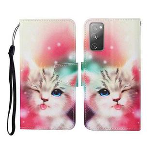 For Samsung Galaxy S20 FE Colored Drawing Pattern Horizontal Flip Leather Case with Holder & Card Slots & Wallet & Lanyard(Squint Cat)