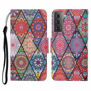 For Samsung Galaxy S21 5G Colored Drawing Pattern Horizontal Flip Leather Case with Holder & Card Slots & Wallet & Lanyard(Rhombus Totem)