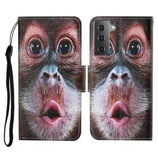 For Samsung Galaxy S21 5G Colored Drawing Pattern Horizontal Flip Leather Case with Holder & Card Slots & Wallet & Lanyard(Orangutan)