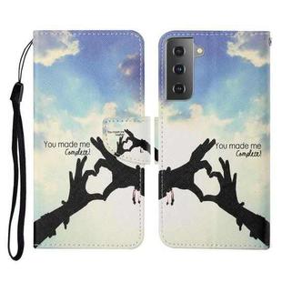 For Samsung Galaxy S21 5G Colored Drawing Pattern Horizontal Flip Leather Case with Holder & Card Slots & Wallet & Lanyard(Love Gesture)