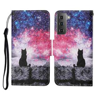 For Samsung Galaxy S21+ 5G Colored Drawing Pattern Horizontal Flip Leather Case with Holder & Card Slots & Wallet & Lanyard(Starry Cat)