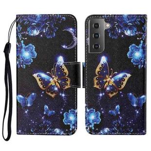 For Samsung Galaxy S21+ 5G Colored Drawing Pattern Horizontal Flip Leather Case with Holder & Card Slots & Wallet & Lanyard(Moon Butterfly)
