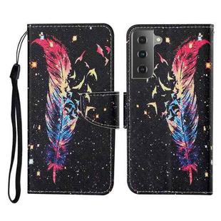For Samsung Galaxy S21+ 5G Colored Drawing Pattern Horizontal Flip Leather Case with Holder & Card Slots & Wallet & Lanyard(Feather)