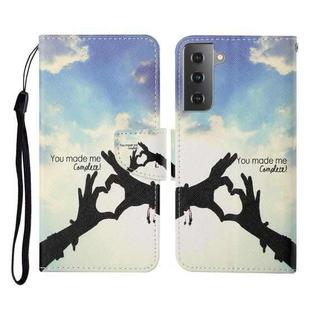 For Samsung Galaxy S21+ 5G Colored Drawing Pattern Horizontal Flip Leather Case with Holder & Card Slots & Wallet & Lanyard(Love Gesture)