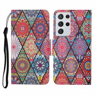 For Samsung Galaxy S21 Ultra 5G Colored Drawing Pattern Horizontal Flip Leather Case with Holder & Card Slots & Wallet & Lanyard(Rhombus Totem)