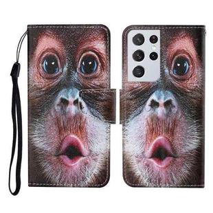 For Samsung Galaxy S21 Ultra 5G Colored Drawing Pattern Horizontal Flip Leather Case with Holder & Card Slots & Wallet & Lanyard(Orangutan)