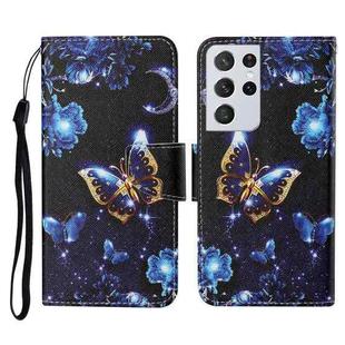 For Samsung Galaxy S21 Ultra 5G Colored Drawing Pattern Horizontal Flip Leather Case with Holder & Card Slots & Wallet & Lanyard(Moon Butterfly)