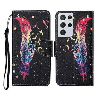 For Samsung Galaxy S21 Ultra 5G Colored Drawing Pattern Horizontal Flip Leather Case with Holder & Card Slots & Wallet & Lanyard(Feather)