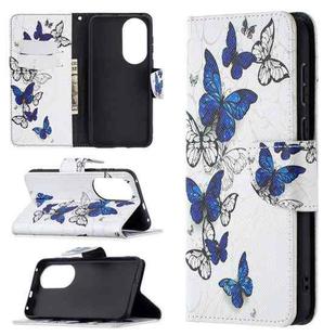 For Huawei P50 Colored Drawing Pattern Horizontal Flip Leather Case with Holder & Card Slots & Wallet(Blue Butterflies)