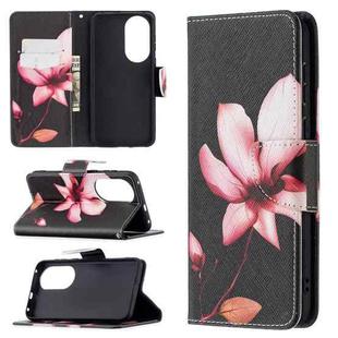 For Huawei P50 Colored Drawing Pattern Horizontal Flip Leather Case with Holder & Card Slots & Wallet(Lotus)