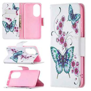 For Huawei P50 Colored Drawing Pattern Horizontal Flip Leather Case with Holder & Card Slots & Wallet(Peach Blossom Butterfly)