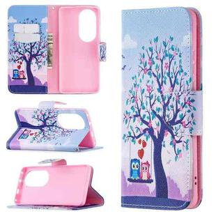 For Huawei P50 Pro Colored Drawing Pattern Horizontal Flip Leather Case with Holder & Card Slots & Wallet(Owl)