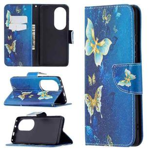For Huawei P50 Pro Colored Drawing Pattern Horizontal Flip Leather Case with Holder & Card Slots & Wallet(Gold Butterfly)