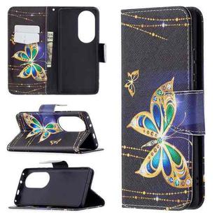 For Huawei P50 Pro Colored Drawing Pattern Horizontal Flip Leather Case with Holder & Card Slots & Wallet(Big Butterfly)