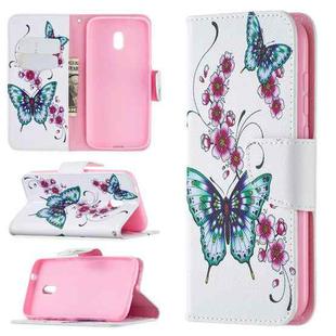 For Nokia C1 Plus Colored Drawing Pattern Horizontal Flip Leather Case with Holder & Card Slots & Wallet(Peach Blossom Butterfly)