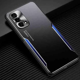 For OPPO A93 5G Blade Series TPU Frame + Titanium Alloy Sand Blasting Technology Backplane + Color Aluminum Alloy Decorative Edge Mobile Phone Protective Shell(Black + Blue)