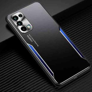 For OPPO Reno5 5G Blade Series TPU Frame + Titanium Alloy Sand Blasting Technology Backplane + Color Aluminum Alloy Decorative Edge Mobile Phone Protective Shell(Black + Blue)