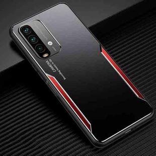 For Xiaomi Redmi Note 9 4G Blade Series TPU Frame + Titanium Alloy Sand Blasting Technology Backplane + Color Aluminum Alloy Decorative Edge Mobile Phone Protective Shell(Black + Red)