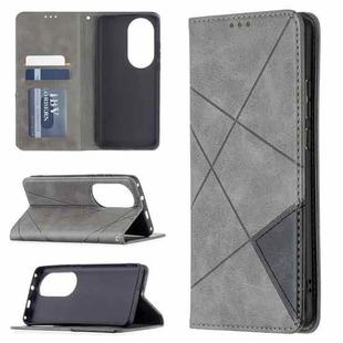 For Huawei P50 Pro Rhombus Texture Horizontal Flip Magnetic Leather Case with Holder & Card Slots(Grey)