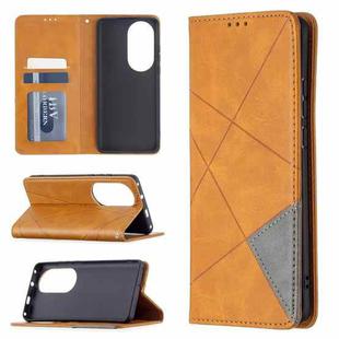For Huawei P50 Pro Rhombus Texture Horizontal Flip Magnetic Leather Case with Holder & Card Slots(Yellow)