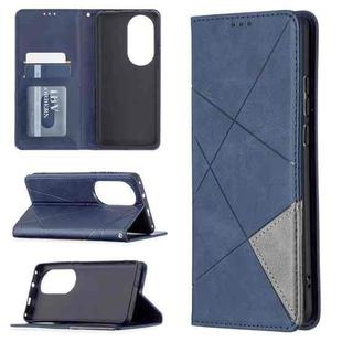 For Huawei P50 Pro Rhombus Texture Horizontal Flip Magnetic Leather Case with Holder & Card Slots(Blue)