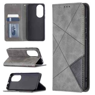 For Huawei P50 Rhombus Texture Horizontal Flip Magnetic Leather Case with Holder & Card Slots(Grey)