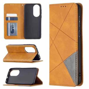 For Huawei P50 Rhombus Texture Horizontal Flip Magnetic Leather Case with Holder & Card Slots(Yellow)