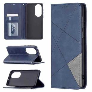 For Huawei P50 Rhombus Texture Horizontal Flip Magnetic Leather Case with Holder & Card Slots(Blue)