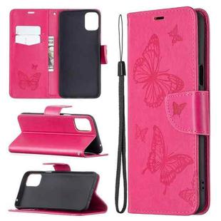 For LG K42 Two Butterflies Embossing Pattern Horizontal Flip Leather Case with Holder & Card Slot & Wallet & Lanyard(Rose Red)