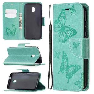 For Nokia C1 Plus Two Butterflies Embossing Pattern Horizontal Flip Leather Case with Holder & Card Slot & Wallet & Lanyard(Green)