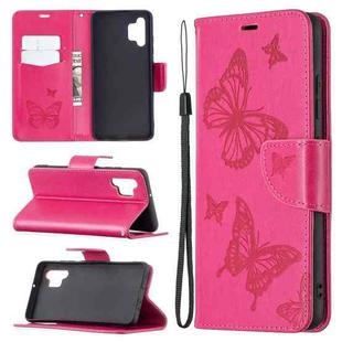For Samsung Galaxy A32 4G Two Butterflies Embossing Pattern Horizontal Flip Leather Case with Holder & Card Slot & Wallet & Lanyard(Rose Red)