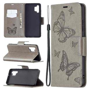 For Samsung Galaxy A32 4G Two Butterflies Embossing Pattern Horizontal Flip Leather Case with Holder & Card Slot & Wallet & Lanyard(Grey)