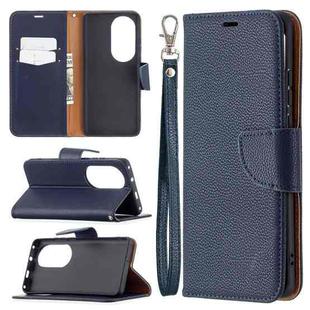 For Huawei P50 Pro Litchi Texture Pure Color Horizontal Flip Leather Case with Holder & Card Slots & Wallet & Lanyard(Dark Blue)