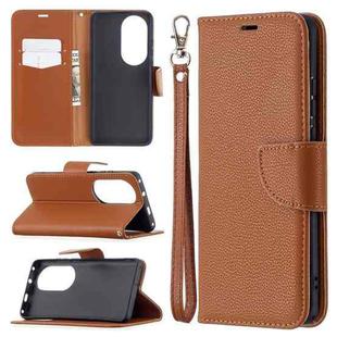 For Huawei P50 Pro Litchi Texture Pure Color Horizontal Flip Leather Case with Holder & Card Slots & Wallet & Lanyard(Brown)