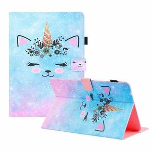 Universal Colored Drawing Horizontal Flip PU Leather Case with Holder & Card Slots & Wallet, Specification:10 inch(Smiley Cat)