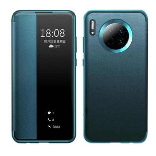For Huawei Mate 30 Magnetic Side Window View Shockproof Horizontal Flip Leather Smart Case(Cyan)