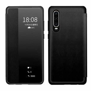 For Huawei P30 Pro Magnetic Side Window View Shockproof Horizontal Flip Leather Smart Case(Black)