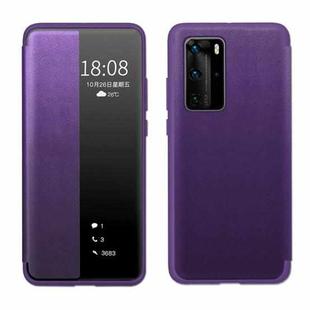 For Huawei P40 Pro Magnetic Side Window View Shockproof Horizontal Flip Leather Smart Case(Purple)