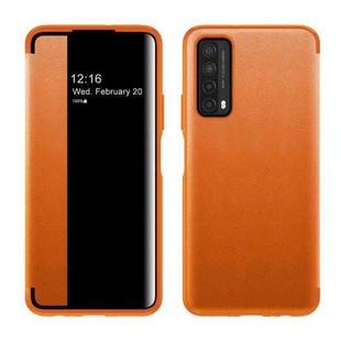 For Huawei P Smart 2021 Magnetic Side Window View Shockproof Horizontal Flip Leather Smart Case(Orange)