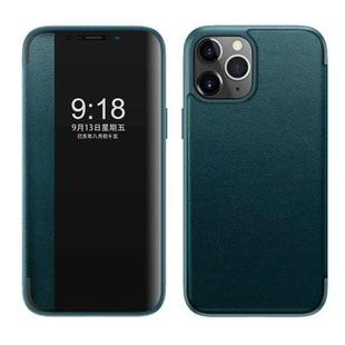 Magnetic Side Window View Shockproof Horizontal Flip Leather Case For iPhone 11 Pro Max(Cyan)